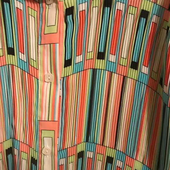 Multi Color Pleated Ruffle Sleeve Button Up Top - Picture 3 of 5